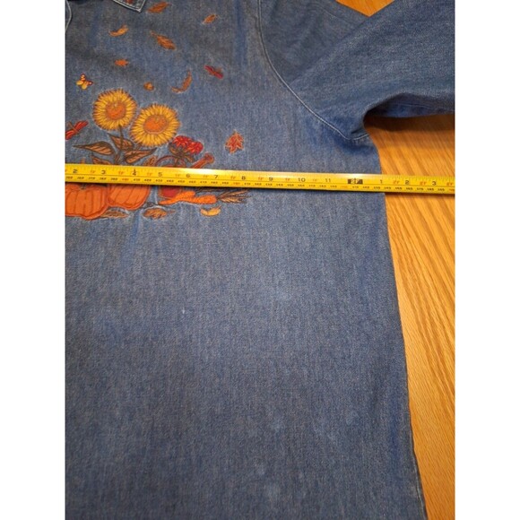 Vintage Karen Scott Denim Button Up Top Womens 1X Autumn Fall Embroidered Shirt - Picture 10 of 16